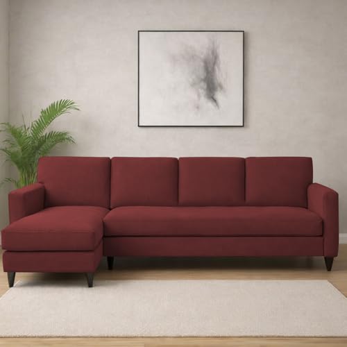 Image of Carlos LHS 4 Seater L Shape Sofa Set for Living Room & Home Office Furniture, Modern Durable Sectional Corner Sofa Couch, Premium Fabric Comfortable Seating with Strong Frame (Maroon)