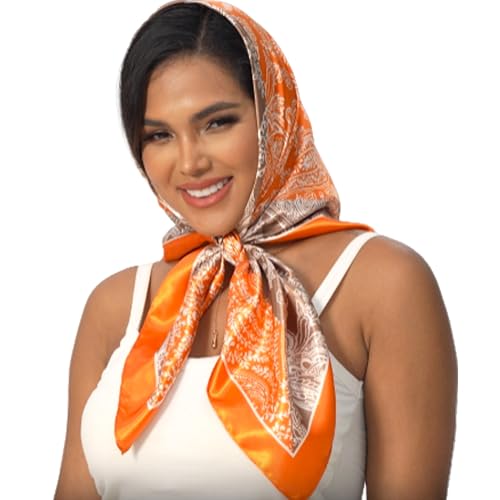 Hair Bandanas Scarf For Women Retro Print Fashion Neck Silk Satin Head Scarves For Sleeping Handbags Scarf 35 Inches