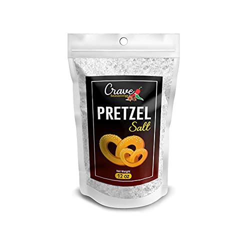 Crave Coarse Pretzel Salt 12 Ounce Bag - Premium All Natural Coarse Food Grade Topping for Soft Pretzels, Bagels & Breads - No Additives