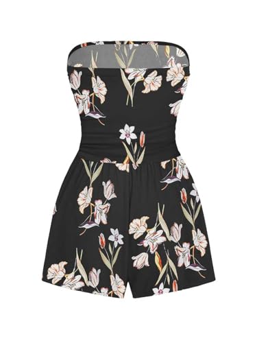 Image of AUXDIO Women Summer Casual Strapless Romper Sleeveless Off Shoulder Short Jumpsuits 2026 Beach Vacation Clothes