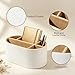 KINGFOM PU Leather Desk Organizer with Multi Compartments, Desktop Caddy Holder for Remote Controls, Pens, Makeup Brushes, Office Accessories (Beige)