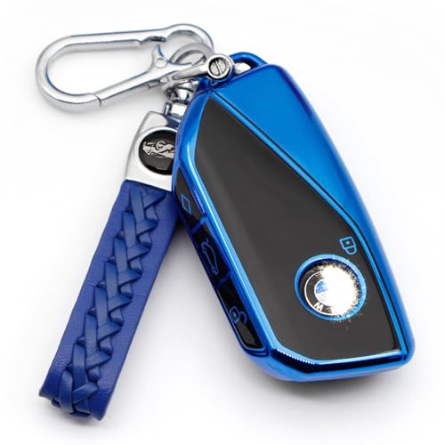 Image of Creativity For BMW X5 Key cover and Key chain accessories (Blue set) | Advanced soft TPU key Case Suitable for BMW 2023-2026 New 5 7 Series iX XM IX3 i7 X1 X5 X6 X7 key