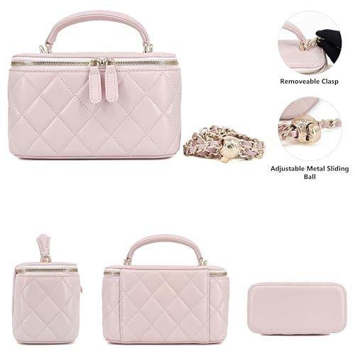 Image of M-ioi-M Small Genuine Leather Purse Quilted Crossbody Bag for Women, Mini Top-Handle Shoulder Handbag w /Gold Chain Strap