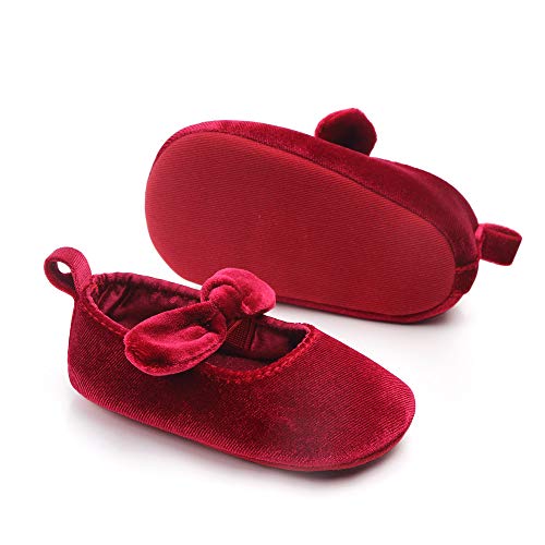 Baby Girls Princess Bowknot Shoes Soft Cloth Sole Velvet Cloth Crib Shoes+Cute Headband 2pcs Accessary (Red, 11)4