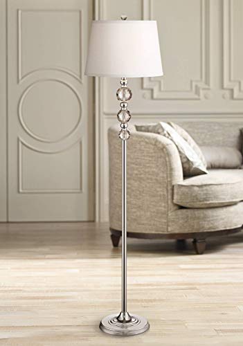 Glimmer Modern Glam Floor Standing Lamp 62" Tall Chrome Silver Clear Faceted Crystal Glass White Fabric Drum Shade Decor for Living Room Reading House Bedroom Home - Vienna Full Spectrum