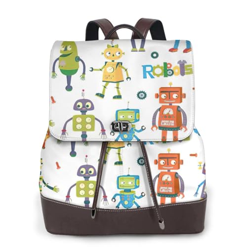 Sac à dos en cuir imprimé robots mignons soulagez vos épaules avec style