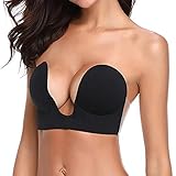 TITU Sticky Bra Backless Invisible Plunge - Backless Strapless Bra Push Up for Women Dresses Black C