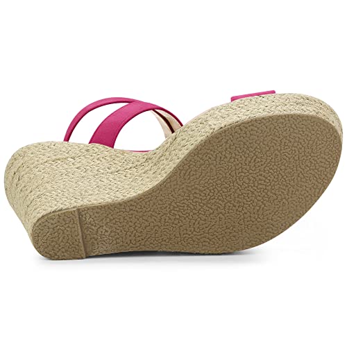 Allegra K Allegra K Women's Slingback Crisscross Espadrille Wedge Hot Pink Heel Sandals 7.5 M US
