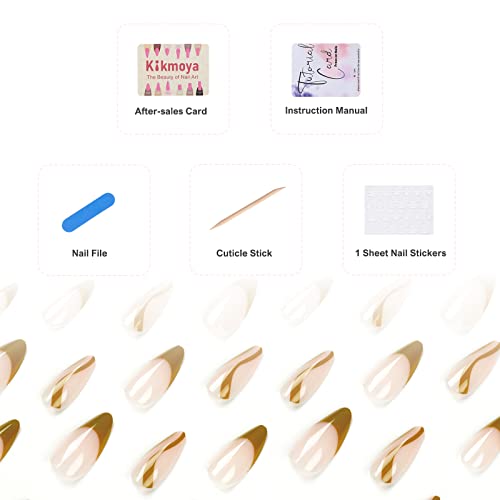 Kikmoya Almond Press On Nails Medium Length Green Fake Nails French Tip Pink Acrylic False Nails With Swirl Design 24Pcs Stiletto Glossy Artificial Full Cover Stick On Nails For Women (Pink Green) #TOP4