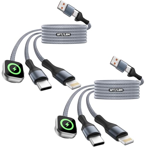 Image of Cruise Essentials 2026, 3 in 2 Multi Charging Cable for iPhone Watch Charger /iPhone 17 /IP, iWatch Charger, Travel Camping Essentials Compatible with iWatch 11-2 /Ultra /iPhone 17-8,Car (2Pack,6FT)White
