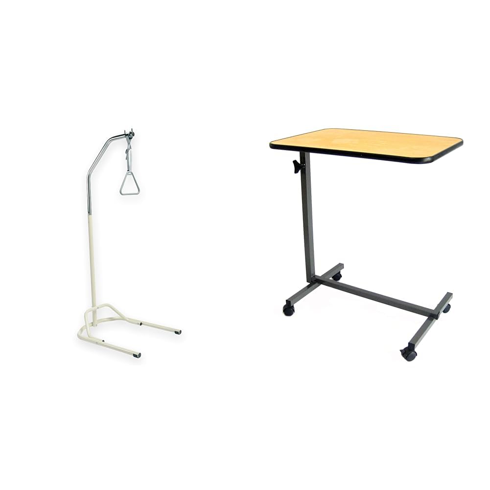 Gima – 27645 – Potence de lit & Table de lit pour patients alités, avec structure en acier et panneau haute densité, avec 4 roulettes amovibles 50 mm, dont 2 avec