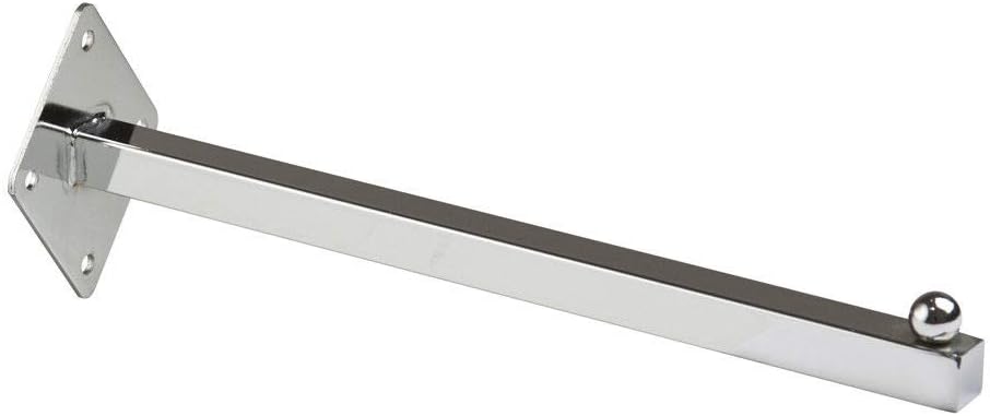 12" Wall Mount Straight Square Tube Faceout Hook, Heavy Duty Clothing Hanger, Chrome, 2 Pack