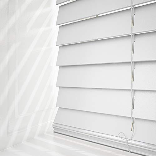 WOODEN VENETIAN BLINDS REAL WOOD 50MM SLATS MADE TO MEASURE (White (String), 180 cm Width x 120cm Drop)
