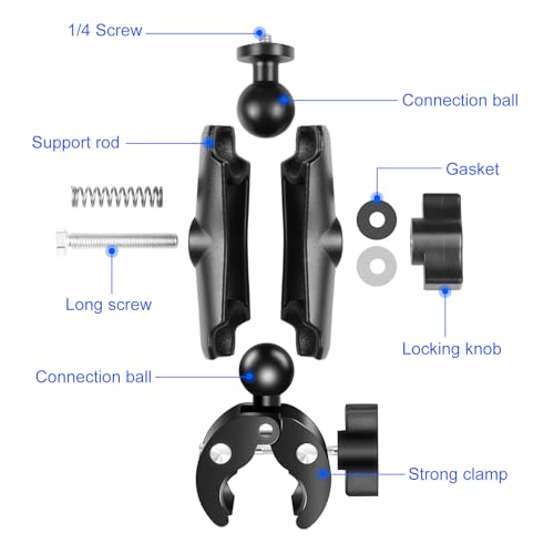 Super Clamp Crab Action Camera Motorcycle Handlebar Fixed Bracket Clamp 360° Rotation Ball Head for DJI OSMO 360, Tripod Rod Stand Mount Compatible with Gopro/insta360 X5 X4 X3 and other (0.6"-1.57") - Image 2