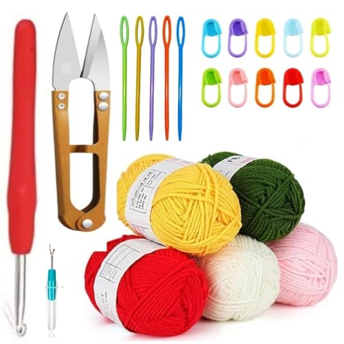 Image of Dodhar Complete Crochet Kit for Beginners - Yarn Set with Ergonomic Crochet Hooks, Needles, Stitch Markers, & Accessories, DIY Crocheting Starter Kit for Adults & Kids (k Yarn kit)