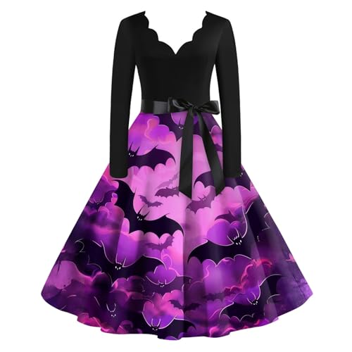OIOLOYJM Sexy Plus Size Halloween Costumes Woman 2025 Long Sleeve V Neck Printed Gothic Retro Formal Party Dresses for Women