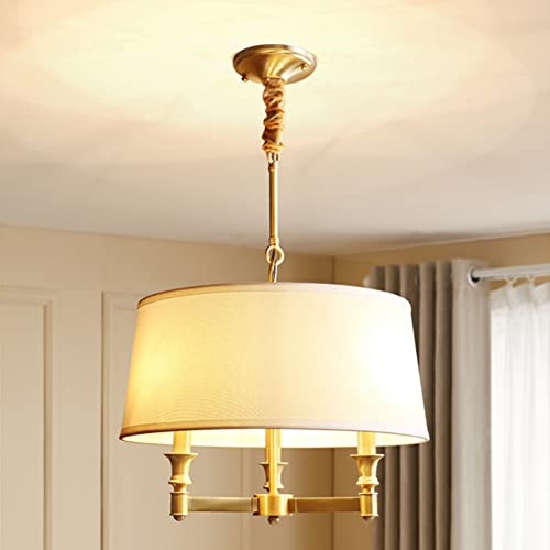 VVHUDA Lampada a Sospensione, Lampadario a Tamburo Tradizionale Tessuto Bianco Classico Stile Moderno a 3 Luci, Lampada a Tamburo Sospesa a Soffitto in Ottone per Sala da Pranzo, 18" small gift