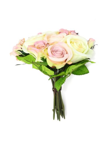 Selection of Artificial Silk Rose Bundles Tied Bunches Posy Cream Pink Vintage Pink Wedding Flowers (Vintage Pink and Cream 10 Heads 25cm tall)