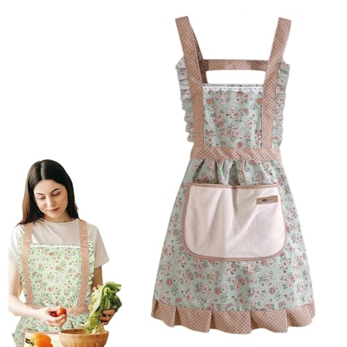 Floral Cotton Kitchen Apron with Pockets
