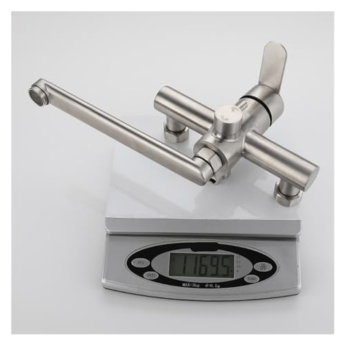 Grifo mezclador de cocina cepillado con rociador orientable de pared 6