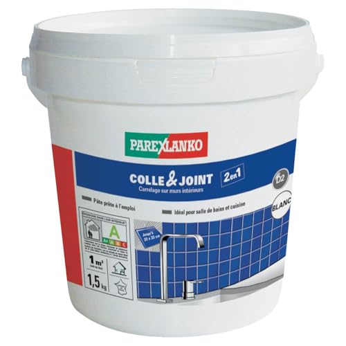 Parexlanko - Colle carrelage et joint en pâte - Colle & Joint 2 en 1 - Blanc - Pour mur intérieur - Spécial pièces humides - Prête à l’emploi - 1,5kg