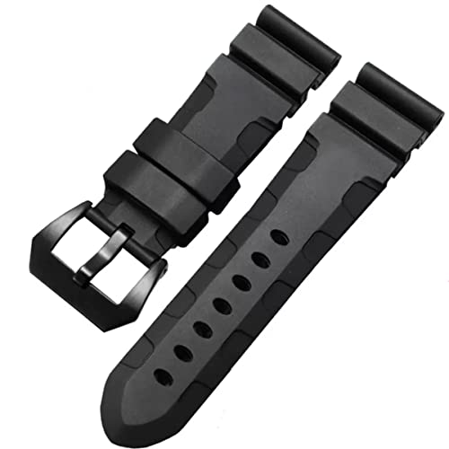 FOUUA Bracelet en caoutchouc Bracelet de montre PANERAI 24mm étanche en caoutchouc brossé en acier inoxydable boucle argentée compatible avec Panerai unisex Cover