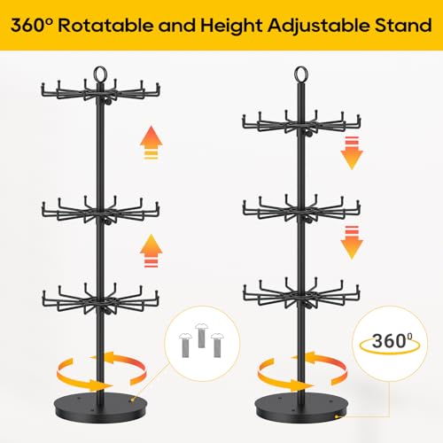 ORLESS 3 Tier Rotating Jewelry Display Stand, Keychain Display Stand with 36 Hooks, Black Metal Retail Display Spinning Holder for Vendor, Spinning Display Rack for Necklace Bracelet Earring Organizer