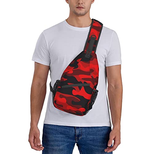 Image of SUPLUCHOM Sling Bag Military Camouflake Camo Red Black Hiking Daypack Crossbody Shoulder Backpack Travel Chest Pack for Men Women Over 12 Years Old