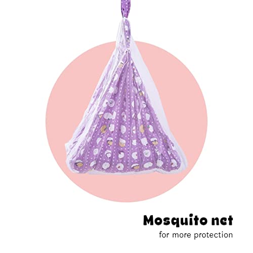 Image of BAYBEE LunaNest Hanging Cradle for New Born Baby | Baby Swing with Mosquito Net and Spring | Portable Thottil /Uyyala /Jhula for Kids with Bedding Set for 0 to 2 Years Boys Girls (Voilet)