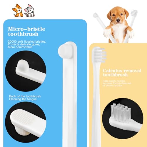 Image of Small Dog & Cat Toothbrush Kit, Soft Bristles Pet Dental Cleaning Brush Set, White