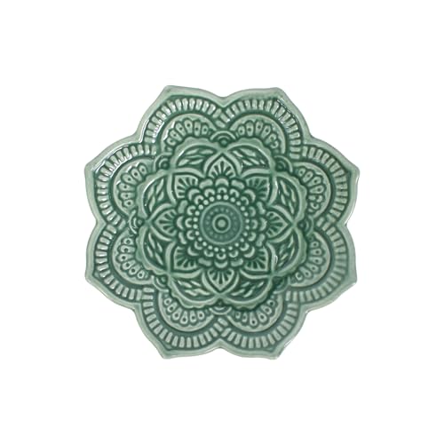 Wisebom Bandejas Decorativas Mandala Vintage Cerámico Bandeja de Placa para Joyas Exhibición de la joyería Plato de Anillo Organizador para Llaves, Joyería, Baratija, Cumpleaños Regalos (Verde)