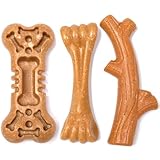 SCHITEC Dog Toys for Aggressive Chewers, 3 Pack Nylon & Wood Dog Chew Toy, Tough Chew Bone for Medium Large Dogs, Indestructible Teething Dog Toy, Chicken Flavor (Medium)