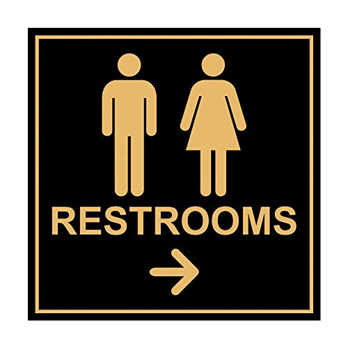 Panneau toilettes fleche droite Signs ByLITA noir et dore taille L pour signalisation de batiment