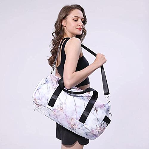 Sport Gym Duffle Travel Bag for Men Women Duffel with Shoe Compartment, Wet Pocket (Marble-White)