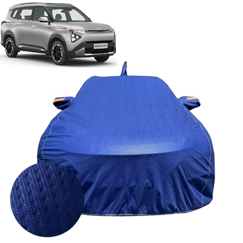 Image of Car Cover Compatible for Kia Carens Clavis /Clavis EV | 100% Waterproof Cover with Antenna & Reflective Mirror Pockets | Dustproof, Scratchproof, Heatproof Car Cover |Soft Cotton Lining| Blue