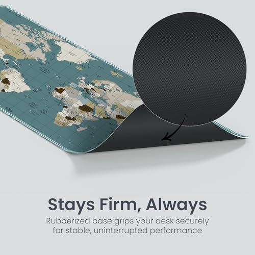 Image of Portronics Comfipad Atlas World Map Desk Mat 80x30cm Extended Mouse Pad with Anti-Slip Rubber Base, Stitched Edges, Smooth Fabric Surface, Waterproof, Rollable Desk Pad for Office, Gaming, Blue