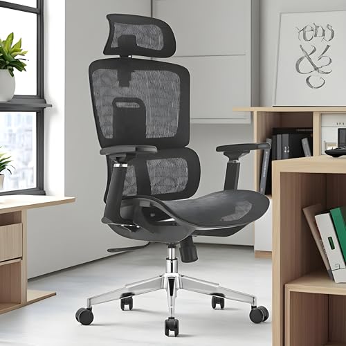 MRC Speed Ergonomic Office High Back Computer Chair with Height Adjustable Backrest,Auto Adjustable Lumbar Support & Mesh Seat, 3D Armrests, Multi Lock & Chrome Base - Black