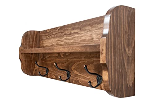 Wood Coat Rack With Shelf-Wooden Coat Rack Wall Mount Wall Coat Rack With Shelf-Entryway Shelf Entryway Coat Rack-Dog Leash Holder-Keys Rack (32" With 4 Hooks) #TOP3