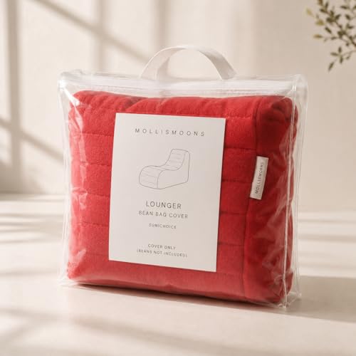 Image of Mollismoons Faux Fur Bean Bag Chair Cover for Adults & Kids | Luxury Lounger & Round Floor Sofa Seating | Modern Cozy Feel | No Beans Included (Red, Lounger)
