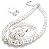 Tatibana 4 Pcs Pearl Jewelry Set 1920s Costume Jewelry Necklaces Pearl Hoop Earring Bracelet Ring for Women Wedding Jewelry Sets