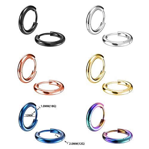 Image of 316L Surgical Stainless Steel Small Hoop Earrings 8mm 10mm 12mm 14mm Hypoallergenic Huggie Hoop Earrings Helix Lobes Hinged Sleeper Earrings Men Women for Cartilage Piercings