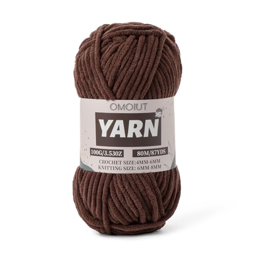 Image of Dark Coffee Fluffy Chenille Yarn for Crocheting - Baby Yarn for Crocheting Soft Blanket - (100g /87.4yds) Crochet Amigurumi Chunky Yarns - Super Bulky 5 Velvet Yarns