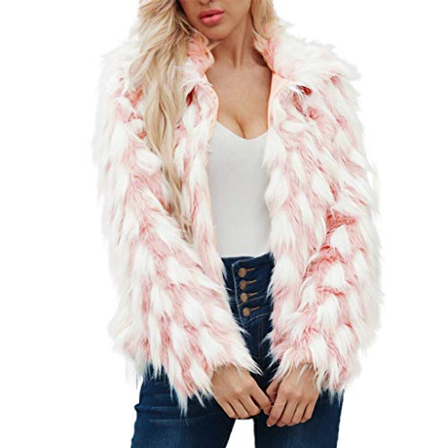 Warm Coat Tops Women, Amiley Women Shaggy Open Front Long Sleeve Faux Fur Furry Buckle Fluffy Jacket Cardigan Coats Outwear (Small, Pink)