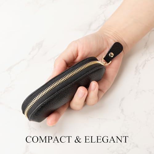 Full Grain Leather Coin Pouch - Travel Small Coin Purse with Zipper - Mini Key Pouch Change Purse for Women and Men (Black)2