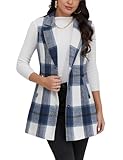 IDEALSANXUN Plaid Vest for Women Outerwear Fall Fashion 2026 Outfits Clothes Long Vest Sleeveless Blazer Jackets Cardigan Wool Winter Coat Business Casual Outfits Office Work Tops, Navy, L