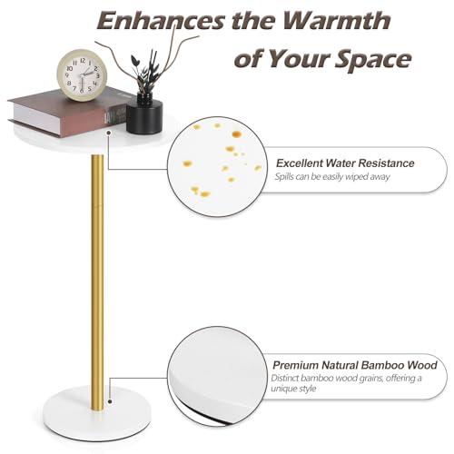 Vrisa Drink Table Small Side Table for Small Spaces Round Pedestal Table Accent End Table Modern Martini Coffee Cocktail Table for Living Room, Bedroom, Sofa Couch Chair, Patio, White - Thumbnail 3