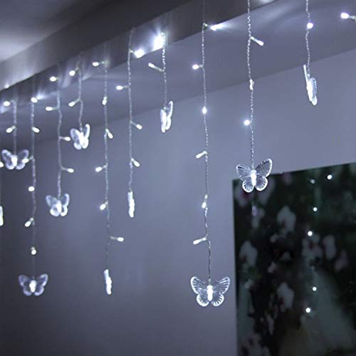 Decorman Curtain Lights USB Powered 8 Modes Waterproof Window Curtain String Lights with 10 Butterflies Twinkle Lights for Christmas Holiday Party Room Decoration (Cool White) - Thumbnail 4