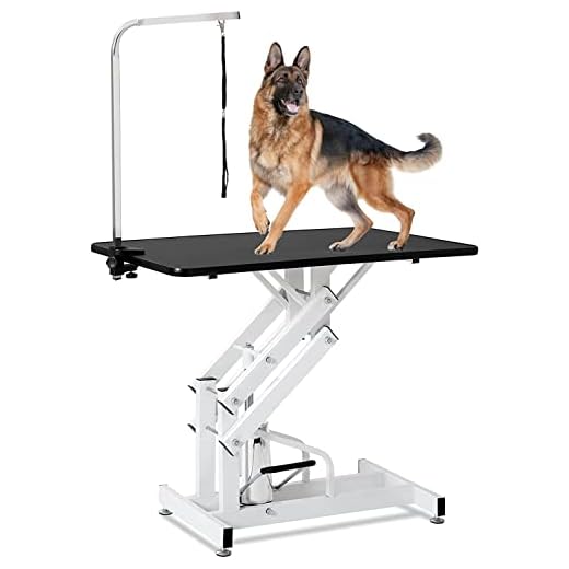 puppykitty Z-Lift Hydraulic Pet Grooming Table Heavy Duty Professional Dog Grooming Table with Clamp On Arm Height Adjustable Great for Large Dogs Cats