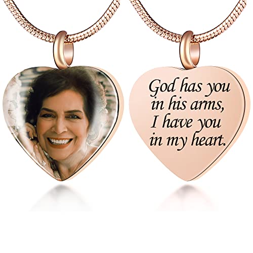 Bivei Personalized Heart Urn Necklace for Ashes, Custom Engraving Photo & Text Cremation Jewelry for Ashes - Keepsake Memorial Pendant