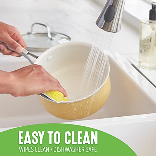 Greenlife Artisan Healthy Ceramic Nonstick, 1Qt And 2Qt Saucepan Pot Set With Lids, Stainless Steel Handle, Pfas-Free, Dishwasher Safe, Oven Safe, Yellow #TOP3